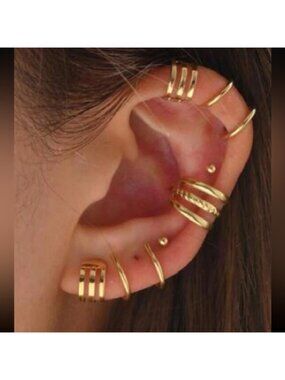 7PC Gold Ear Cuff Set Minimalist Cartilage & Helix Earrings Stack